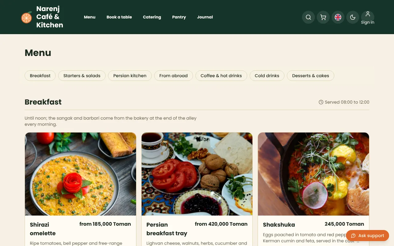 Un menu per pasto, con gli ingredienti di ogni piatto