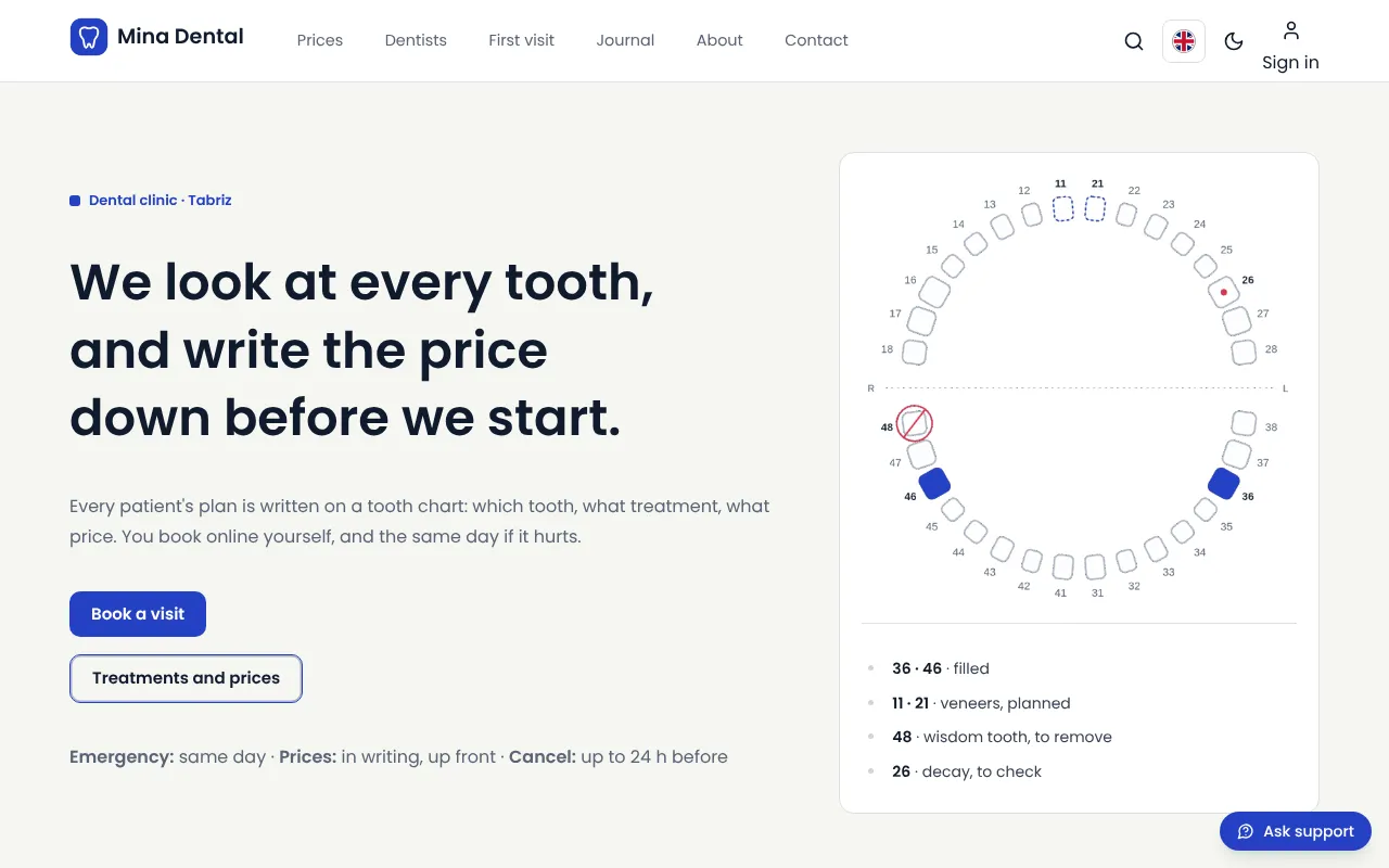 The treatment plan, on the tooth chart