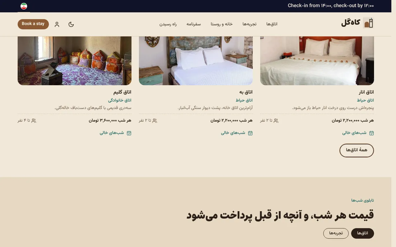 هر اتاق، با قیمت هر شب و ظرفیتش
