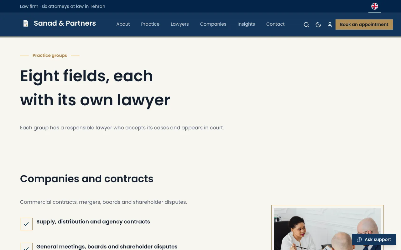 Eight groups, each with a responsible lawyer