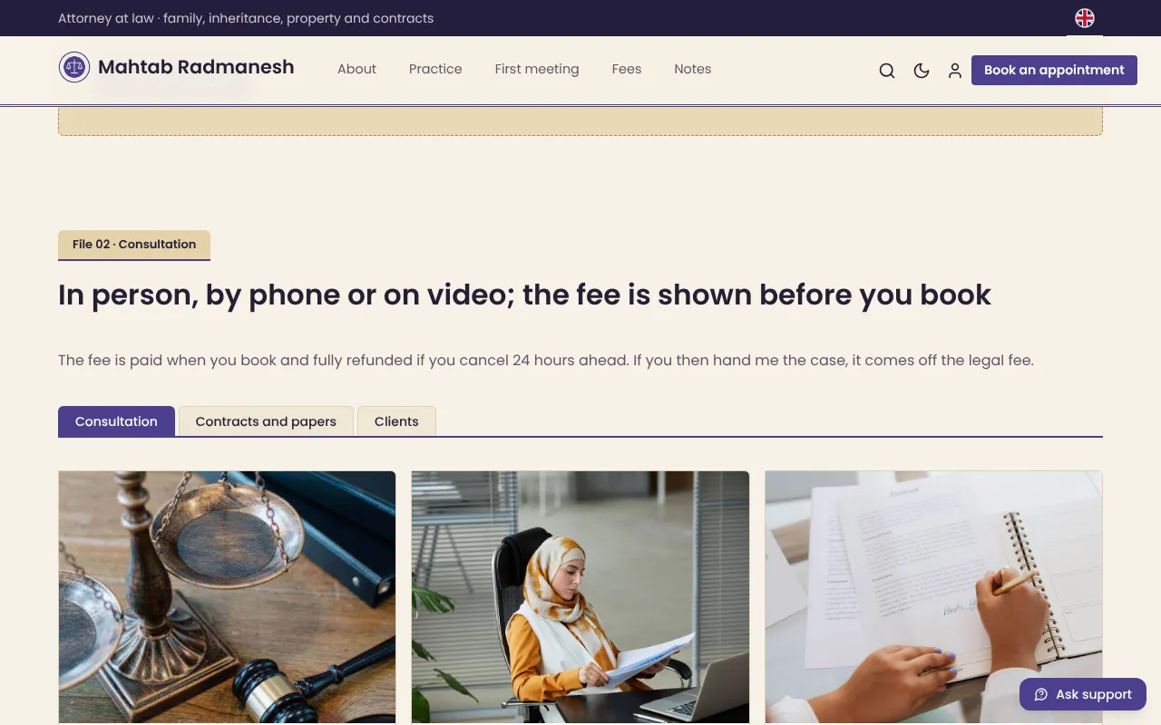 In person, by phone or on video, with a clear fee