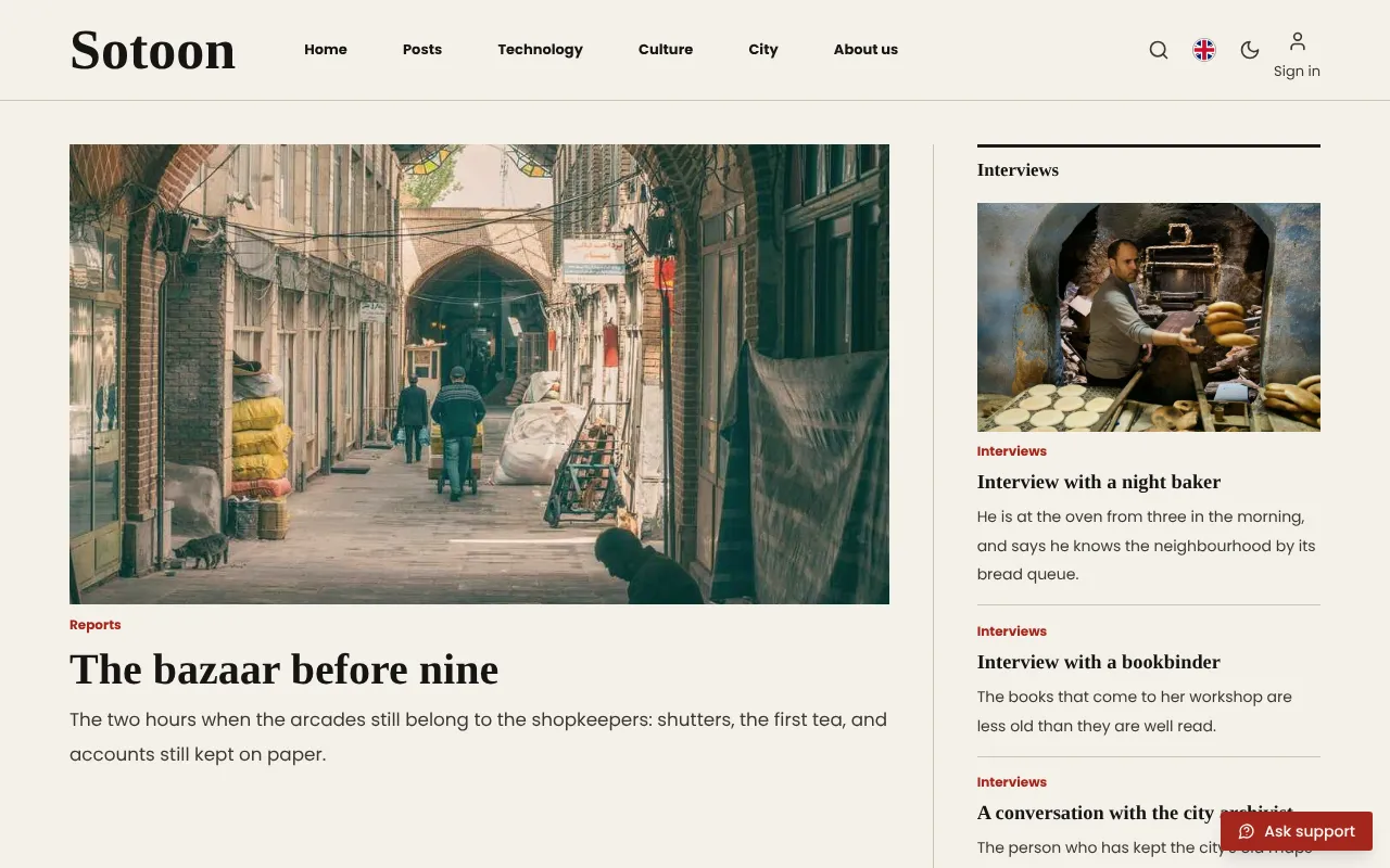 A front page laid out like a magazine