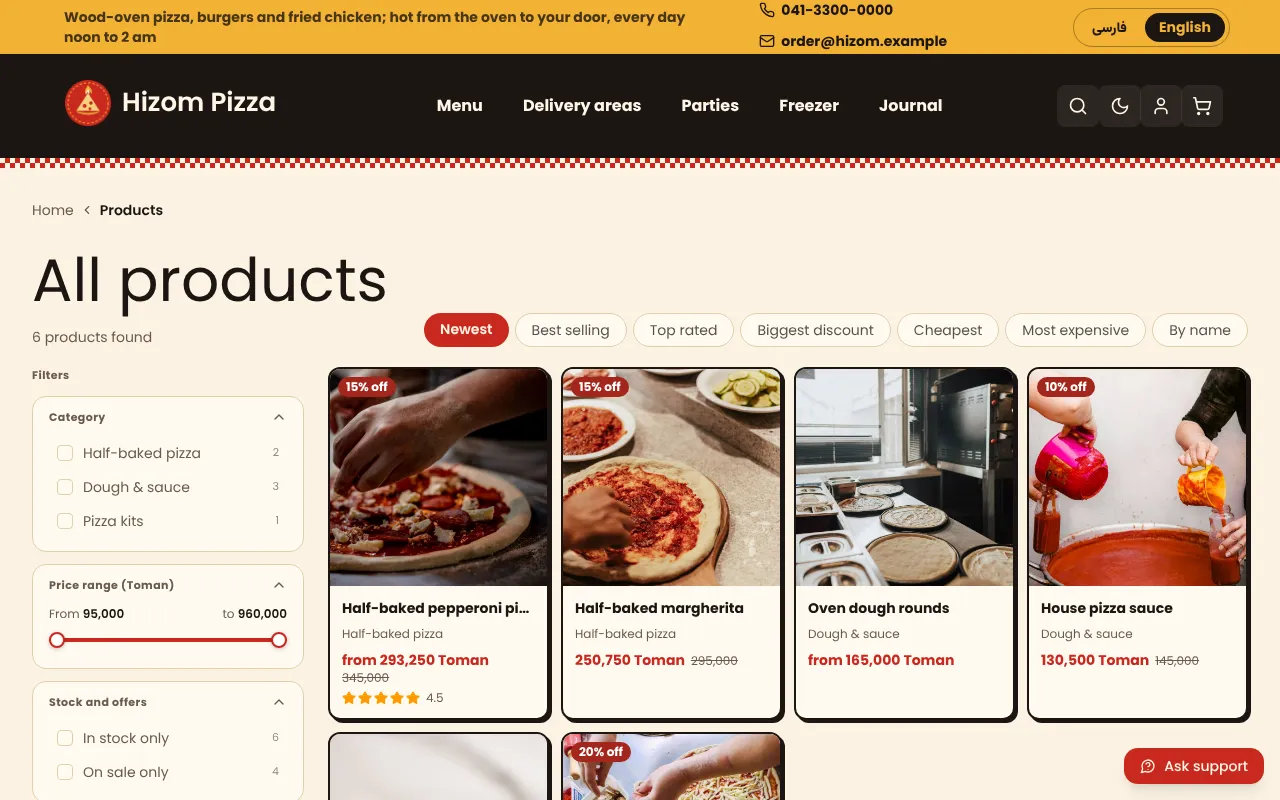 Pizza congelada, enviada para todas as cidades