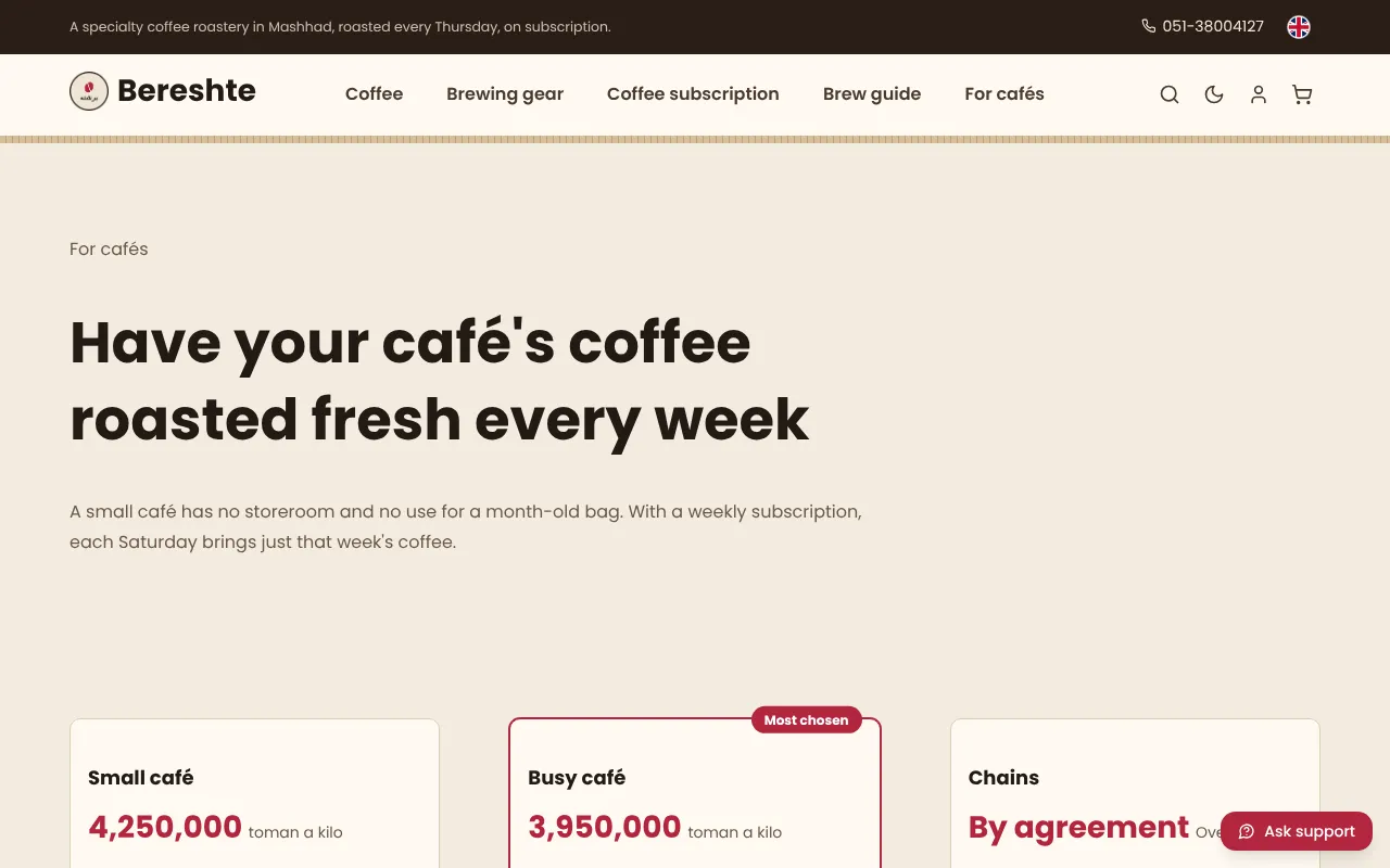Der Wochenkaffee eines Cafés, in eigener Mischung