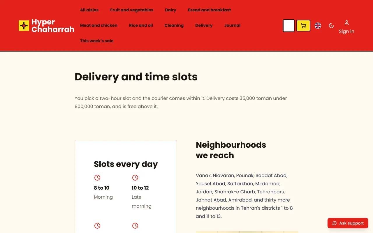 Clear delivery windows, areas and shipping costs