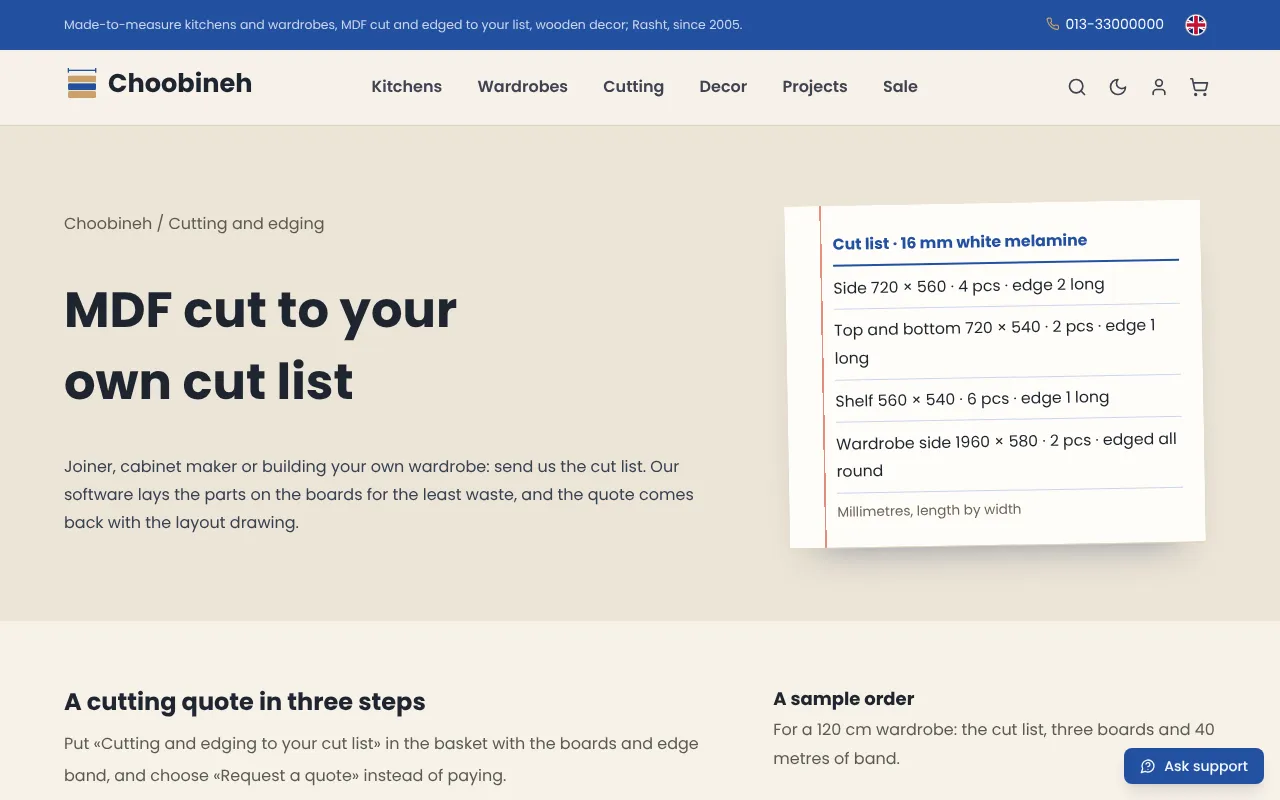 A sample order, one click to the cart